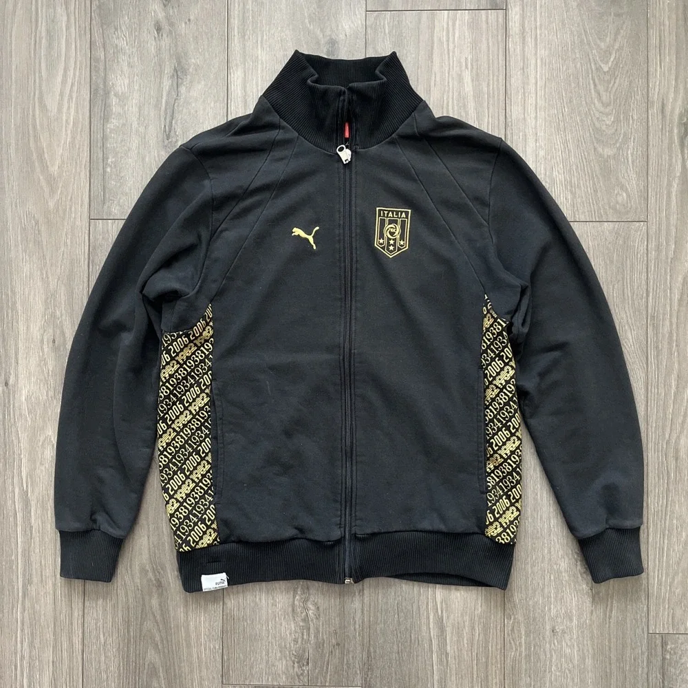 Puma Italia FIGC Full Zip Jacket Mens S Black Gold
